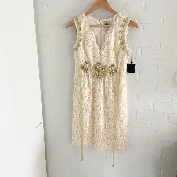 NWT Anna Sui Anthropologie Lonoke Crochet Ivory Cream Lace Sheath Dress Size 0 - Picture 14 of 16